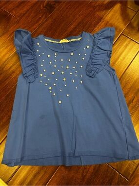 Umgee Royal Blue Ruffle Sleeve Pearl-Accent Top